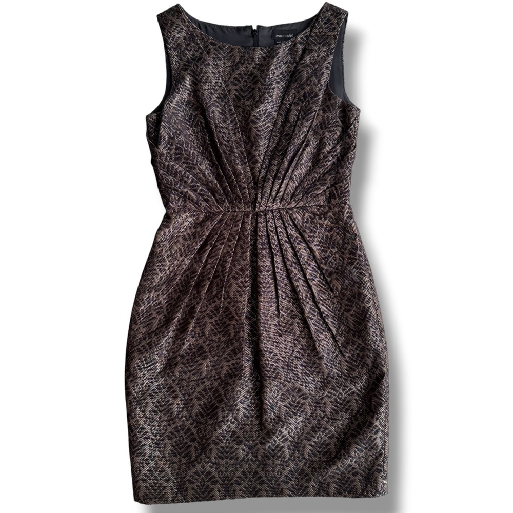 MaxandCleo Womens Sz 8 Gold Brown Metallic Brocade Pleated Sheath Dress CEU6L173